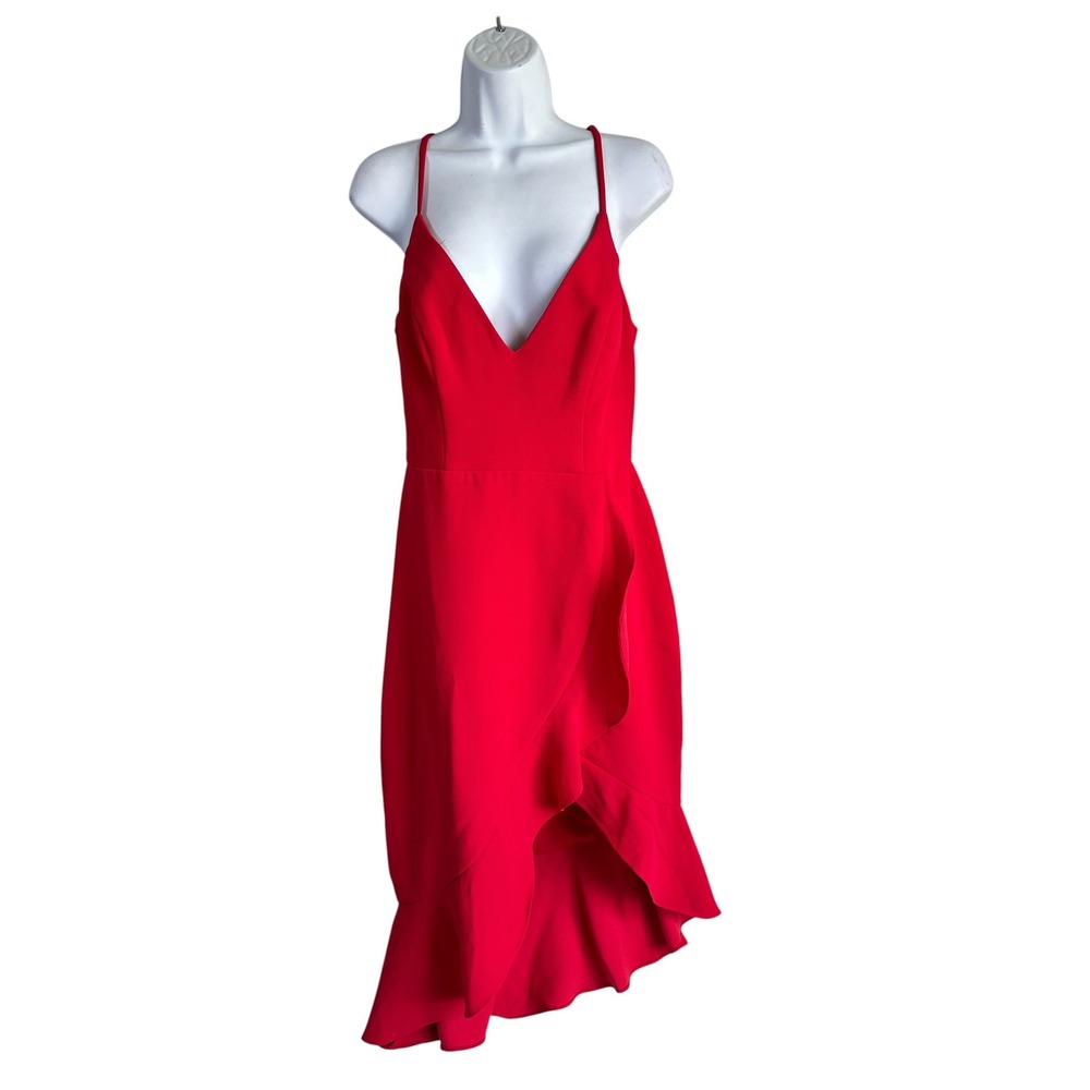Xscape Red Asymmetrical Ruffle Cocktail Dress Party Glam Date Night Size 10 NWT‎ - Picture 3 of 15